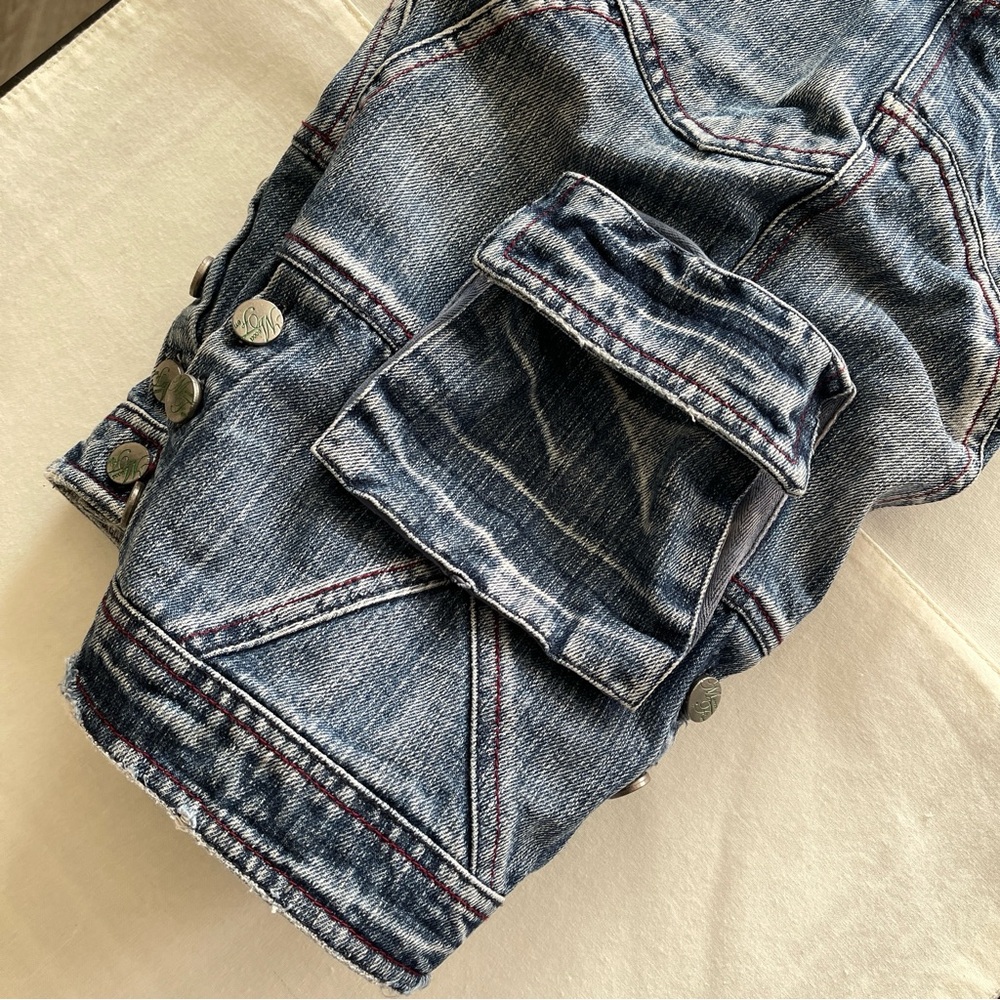 Blue Midi Denim Embroidery Pants Size: 28 - Picture 13 of 15